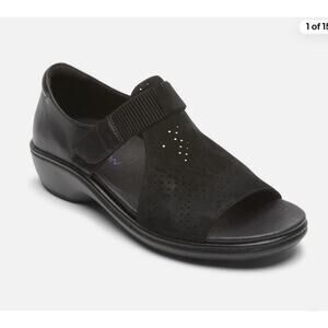 Avaron Duxbury Womens T-Strap Suede Black Sandals Size 10